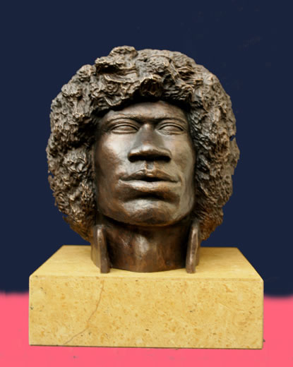 JIMI HENDRIX - 2007 - bronzen portret - 17 cm, met sokkel 20 cm - oplage 12