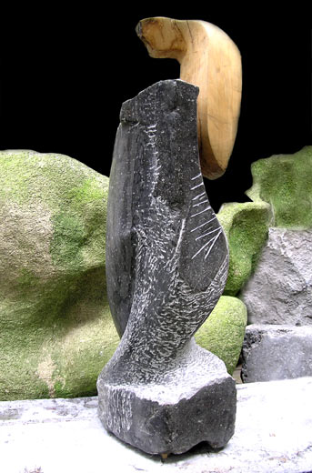 NEPTUNUS, DE BLAUWE PLANEET - 1995 - arduin, hout - 85:25:20 cm